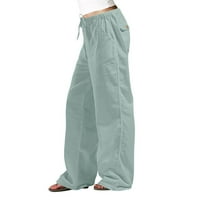 Ljetne pantalone za žene pamučne posteljine elastične strukske vučne kapke širokog ležaljki pantalone sa džepovima Faiwad
