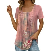 Ženski vrhovi od Caveitl, modni ženski ljetni V-izrez kratki rukav, ležerna majica bluza ružičasta, s