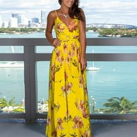 Žene cvjetne leđa Maxi haljina sandress elegantna večernja plaža Long Maxi haljine boho sandress žuti m