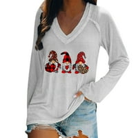 Smiješne božićne košulje za ženu modna kauzalna V-izrez vruće bušenje dugih rukava majica za jesen bijeli xxl