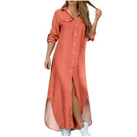 Cacomomrk PI Ženske haljine čišćenje Ženska ležerna ljetna solidna boja Ogrlica s dugim rukavima Maxi Beach sandress narančasta