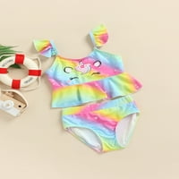 Djevojke kupaju kid crtane životinje print ruffled kratkih rukava s kratkim kostima kupaći kostim kupaćim