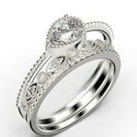 Minimalistički 2. karatni kruški rez dijamantski moissan klasični zaručni prsten, moderni vjenčani prsten u 10K čvrsto bijelo zlato, obećajući prsten, dainty prsten, obljetni prsten, trio set