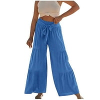 Pamučne pantalone za žene široke pantalone na širokim nogama tokule elastične visoke struk na plaži na plaži labavi pant