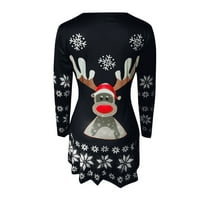 Tarmeek dugih rukava za žene za odmor Haljine Crne mini haljine Božićni kostimi Losel Elk Snowflake tiskane haljine za zabavu za Xmas party božićni pokloni za žene