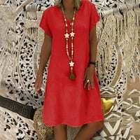 Ljetne haljine za žene Mini slobodno vrijeme Čvrsti kratki rukav A-linijski krovni haljini V-izrez povremene haljine na klirensu Red XL