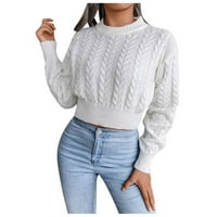 〖Roliyen〗 džemperi za žene O-izrez cvjetni print dugih rukava labav krunički pleteni pulover džemper za skakač