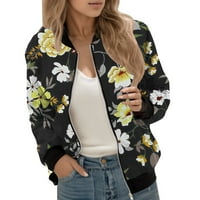 Ženske casual klasične jakne Lagane zip up jaknu cvjetni print kaput od okupljanja Ovratnik kratka jakna