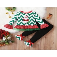 TODDLER Baby Girls Outfits Blok Boja Chevron Plaidsanta Claus uzorak na rukavu na rukavu MESH pulover + set