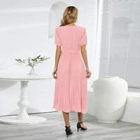 Ženske oblače s kratkim rukavima A-line srednje dužine Ležerne prilike ljetni patchwork V-izrez haljina