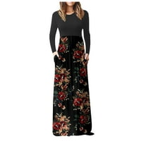 Haljine za žene plus veličine ženske posade izrez dugih rukava cvjetni a-line maxi džep casual a-line