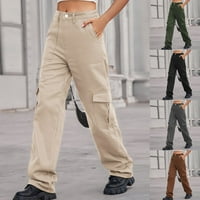 Ženske teretne hlače sa visokim strukom, široke noge Ležerne prilike duge pantalone sa džepovima