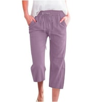 USMixi ženske elastične struk obrezane hlače Trendi nacrtavajuće labave ravne pantalone casual pune