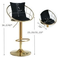 Crna baršunska stolica, čisti pozlaćeni, jedinstveni dizajn, rotacija stupnjeva, podesiva visina, pogodna za trpezariju i bar, set od 2