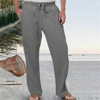 GUBOTARE MENS radne hlače Čvrsto boje pokušajte prozračno pamučno i posteljina džepa elastična struka hlače velike veličine pantalone