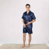Lu's Chic Muške pidžame postavio je mekani PJS satenski ljetni tanak dugme kratkog rukava dolje svilena ležerna obuća plava mala