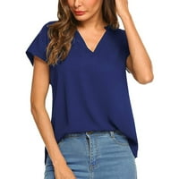 Modni ženski ljetni kratki rukav V-izrez T-majice šifon bluza Solid boja xl
