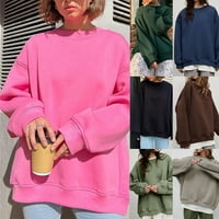 Čvrsta boja CrewNeck labav pulover dukserica dugih rukava ženska dukserica kava