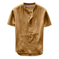 Haljine za muškarce Modni muški ljetni gumb casual posteljina i pamučna kratka rukava top bluza