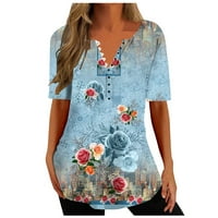 Ženske majice kratkih rukava T-majice Ležerne prilike Ležerne prilike Floral Print V Gumb Slatka bluze
