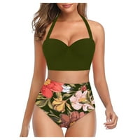 Fnochy bikinis za žene zazor prekriva jedan cvjetni tisak visokih usjeva struka + kratke hlače dva kupaća