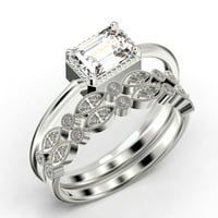 Minimalistički 2. karatni smaragdni rez dijamantski moissan zaručni prsten, vjenčani prsten u sterlingu srebrne sa 18k bijelim zlatnim pločama, obećajući prsten, obljetni prsten, trio set