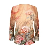 CAVEITL Ljetni vrhovi za žene, ženska modna tiskana labava majica dugih rukava bluza okrugla vrat casual vrhovi narandžasti, s