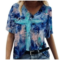 Ženski bluza Bluza Ženski plus kratki rukav plus veličina Grafički grafički otisci Košulje V-izrez Ljetni vrhovi Plavi XL