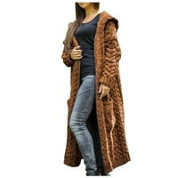Iopqo džemperi za žene Žene Zimska čvrsta čvrsta pletena kapuljača dugi kardigan džep džepni kaput ženske vrhove
