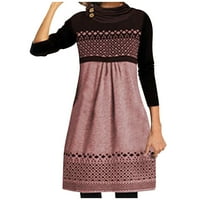 Haljine za žene Himeway Ženski blok boja Print dugih rukava Ogrlica Turtleneck Dugi rukav ružičasta