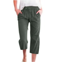 Ženske ležerne elastične strugove za izvlačenje struka ravne pamučne pantalone sa džepovima