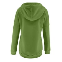 Charella Women Winter Casual Button DrawString pulover s kapuljačom Green, m