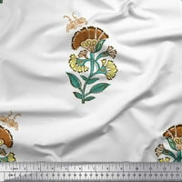 Soimoi Brown Silk tkanina, lišće i cvjetni blok Ispis tkanina od dvorišta široko
