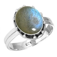 Sterling srebrni prsten za žene - muškarci siva stvarna labradoritetna dragulja Srebrna prsten veličine