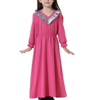 Honeeladyy muslimanske haljine srednje velike djevojke s dugim rukavima V izrez Colorblock haljina za