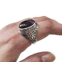 Amethyst MANS prsten, februar rođenja, srebrni nakit, srebrni prsten, rođendanski poklon, teški muški prsten, arapski dizajn, prsten od osmanskog stila, Ring, Turska mens fignet prsten