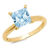 1CT Princess Cut Prirodno nebo Plava Topaz 18K žuta zlatna godišnjica Angažovane prstene veličine 5