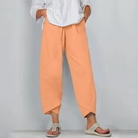 Hlače za žene rasteljive velike struke ženske pamučne platnene pantalone labave hlače za noge elastične struine pantalone narančaste