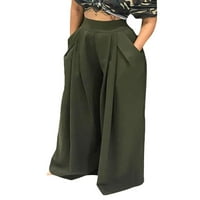 Franhais ženske hlače sa širokim nogama, ljetna casual solidna boja visoke struk labave hlače ženske pantalone sa džepovima veličine s do 2xl