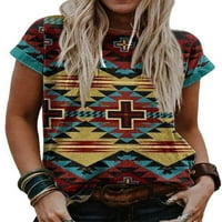 Voguele Dame Tee Majica kratkih rukava Geometrijska tiskana majica Rad Ljetni vrhovi Boemian Tunika Bluza 5 # XL