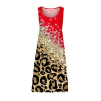 Ženska cvijeća mini sandress trendurska haljina gradijent boja Leopard patchwork vintage modni ljetni okrugli vrat casual labav haljina bez rukava haljina crvena xl