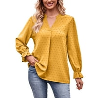 Lroplie ženske vrhove majice s dugim rukavima V-izrez za žene jacquard t V V izrez Loose Kišobran rukav top odjeću Yellow XL