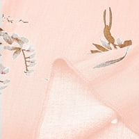 Xinqinghao ženska plus veličina cvjetna tiskana duga haljina V izrez kratki rukav ruffle haljina ružičasta