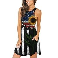 Dianli ženske haljine bez rukava okrugli izrez Mini američke zastave Ispis ljetne haljine Nezavisnost