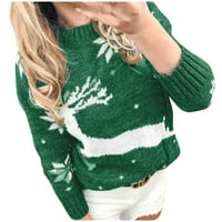 Dahyich ženski vučni rukav za vrat izrez na vrhu božićne slatkog duksera za majicu majica majica jesen zimski modni džemperi zeleni l