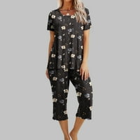 Viadha ženski ispis okrugli vrat kratkih rukava za spavanje i pantalone postavljaju loungewear pidžame sa džepovima