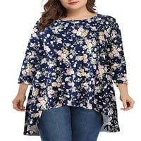LUMENTO PLUS size za žene cvjetni print tunički vrhovi scoop rukav kratki majica labava bluza
