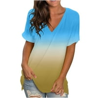 Ženske vrhove odozgo pod $worps vrhovima za žene ženska modna gradijent ispisana bluza V-izrez kratki rukav labavi majica