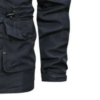 Muške jakne za punjenje Veliki i visoki čvrsti boja Zip up kaput s kapuljačom s dugim rukavima s multi džepovima casual proljeće jesen vanjski sportski kaputi Tamno plavi XL