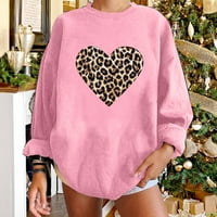 Tklpehg Valentines Dukseri za žene Grafičke majice Srce Print dugih rukava Majice Leisure Vrhovi za slobodno vrijeme Lightweight Comfort Bluse Modna Crewneck Pink XL